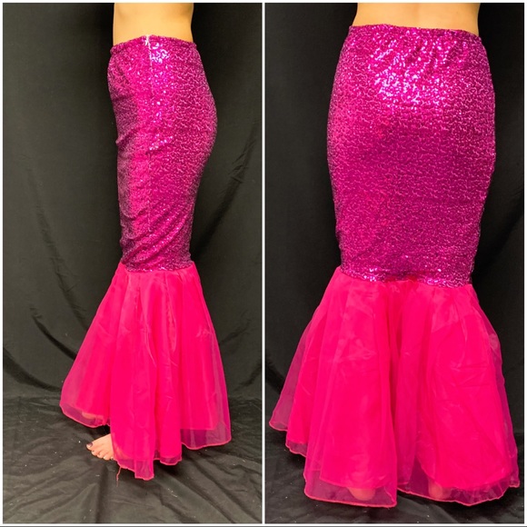 Pink high waisted Sequin Mermaid Skirt tulle tail - Picture 2 of 5